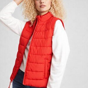 GAP Apple Red Quilted Puffer Full Zip Upcycled Water Resistant Gorpcore Vest Med